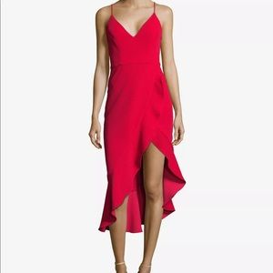 Red Xscape high low midi dress.